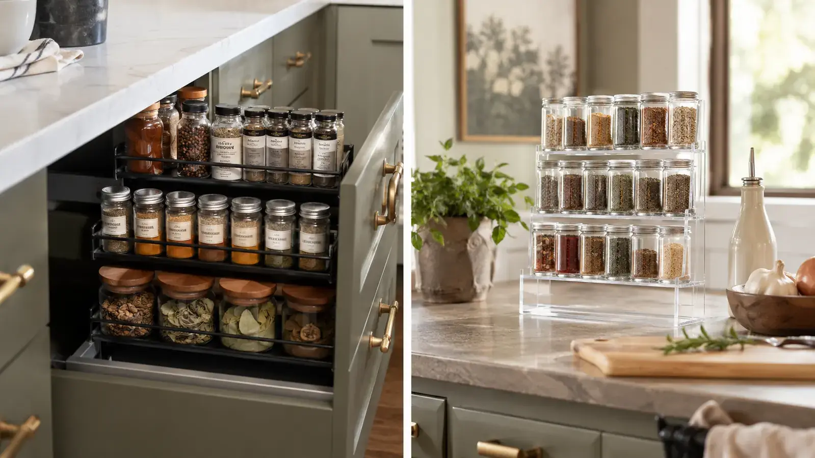 LYNK Spice Drawer Organizer vs Acrylic Spice Organizer: Steel or Clear Plastic